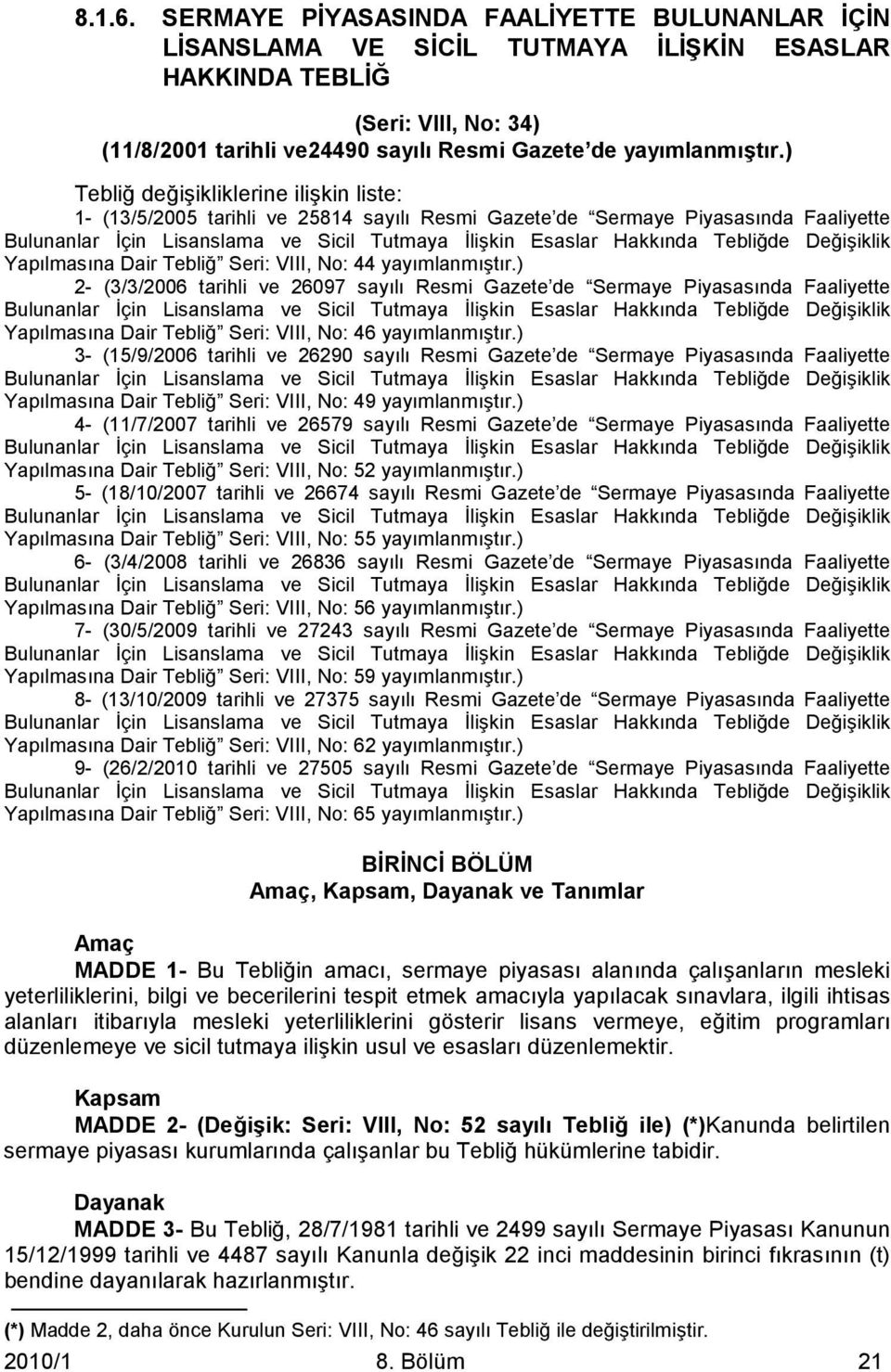 ) 2- (3/3/2006 tarihli ve 26097 sayılı Resmi Gazete de Sermaye Piyasasında Faaliyette Yapılmasına Dair Tebliğ Seri: VIII, No: 46 yayımlanmıştır.