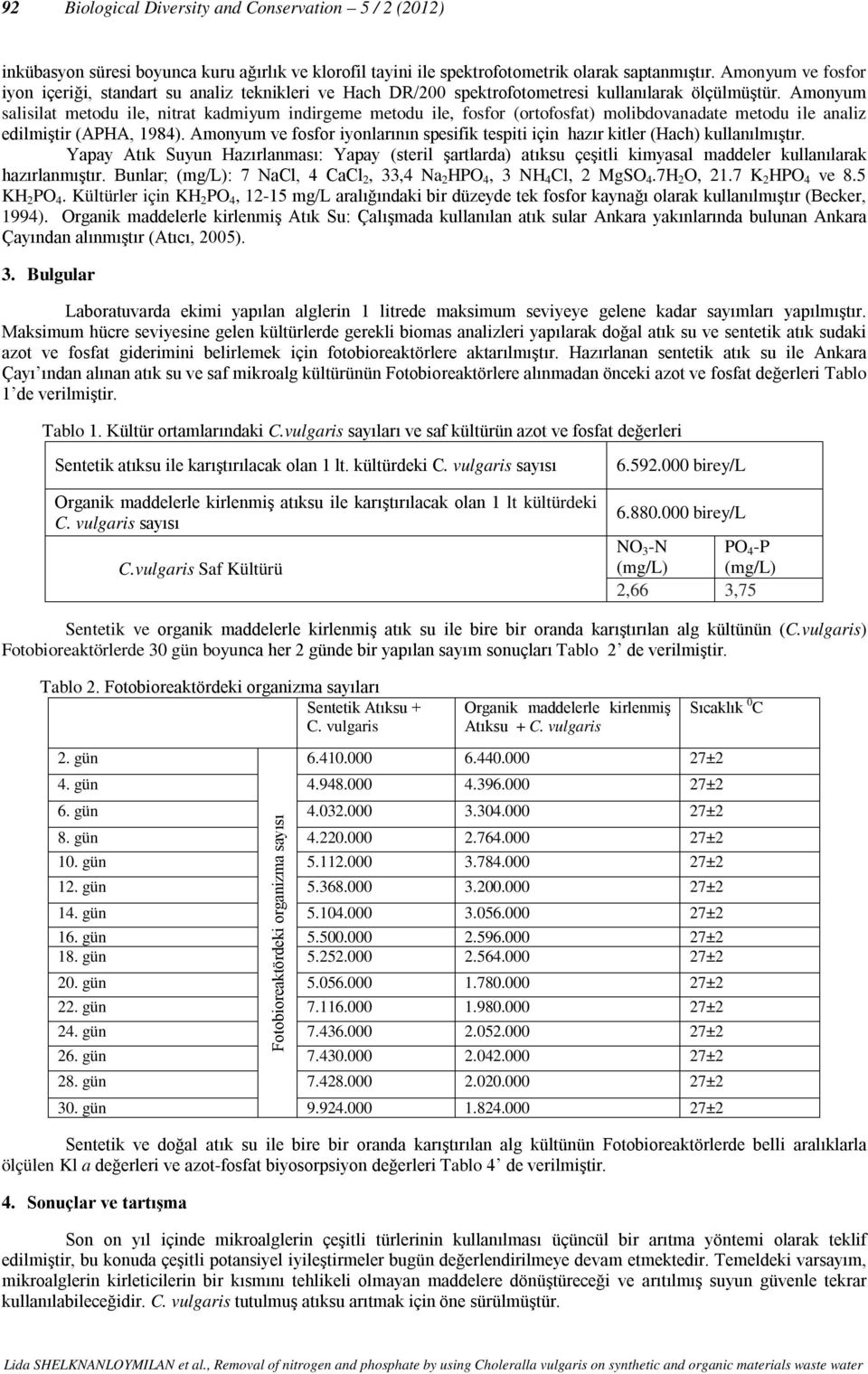 Amonyum salisilat metodu ile, nitrat kadmiyum indirgeme metodu ile, fosfor (ortofosfat) molibdovanadate metodu ile analiz edilmiştir (APHA, 1984).