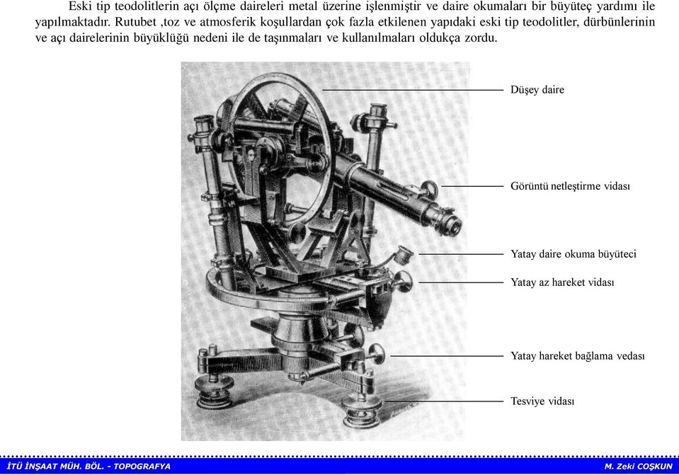 Rutubet,toz ve atmosferik koşullardan çok fazla etkilenen yapıdaki eski tip teodolitler, dürbünlerinin ve açı
