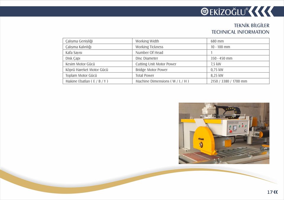 Head Disc Diameter Cutting Unit Motor Power Bridge Motor Power Total Power Machine Dimensions (