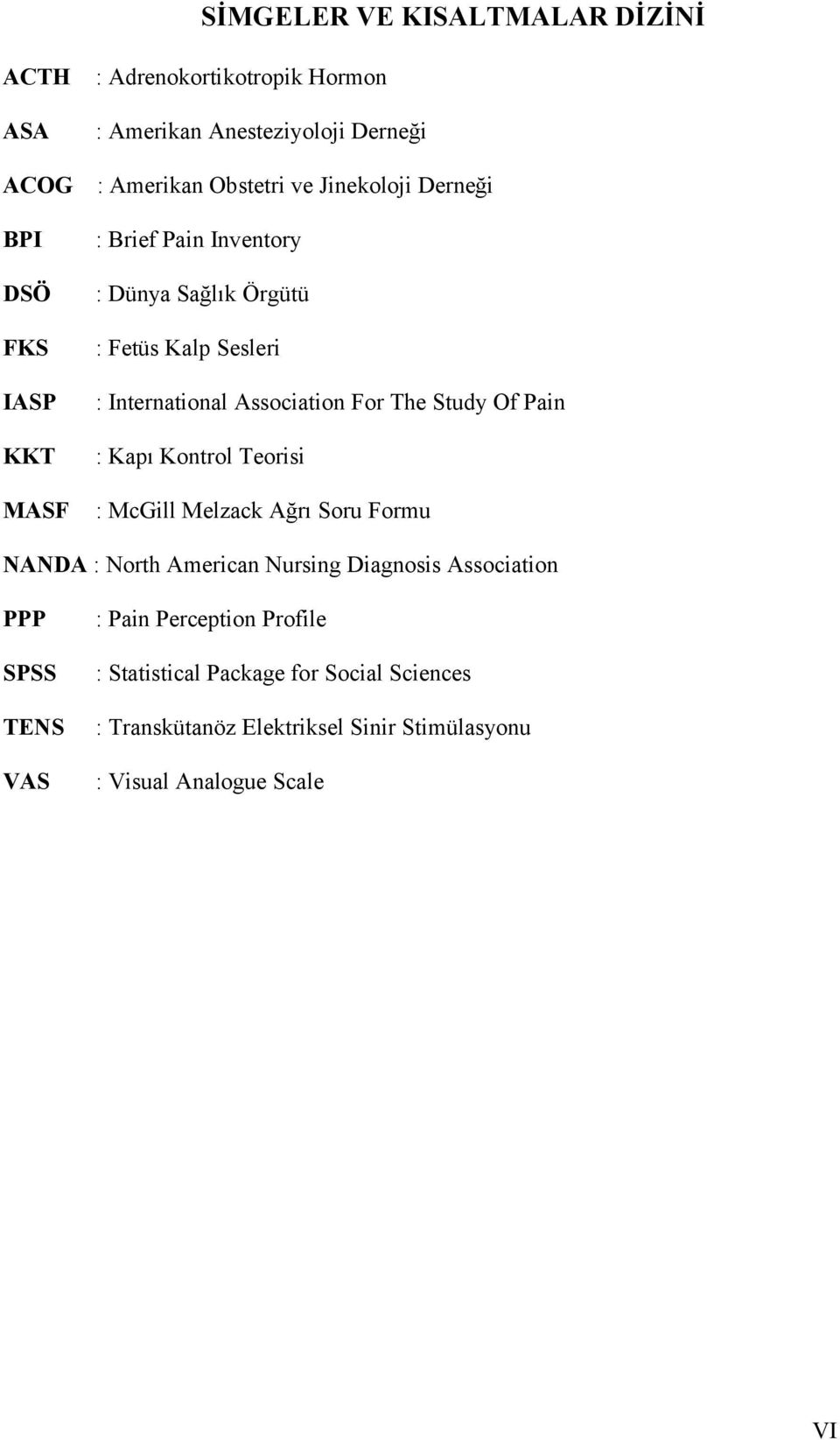 For The Study Of Pain : Kapı Kontrol Teorisi : McGill Melzack Ağrı Soru Formu NANDA : North American Nursing Diagnosis Association PPP SPSS