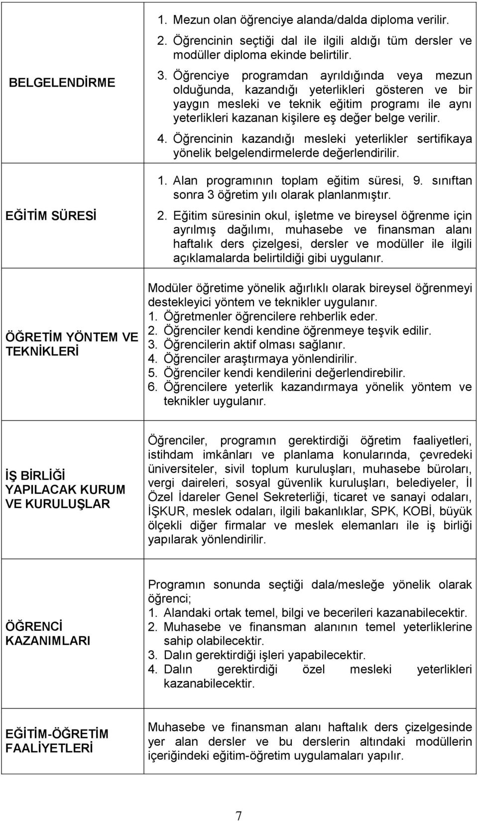 Öğrenciye programdan ayrıldığında veya mezun olduğunda, kazandığı yeterlikleri gösteren ve bir yaygın mesleki ve teknik eğitim programı ile aynı yeterlikleri kazanan kişilere eş değer belge verilir.