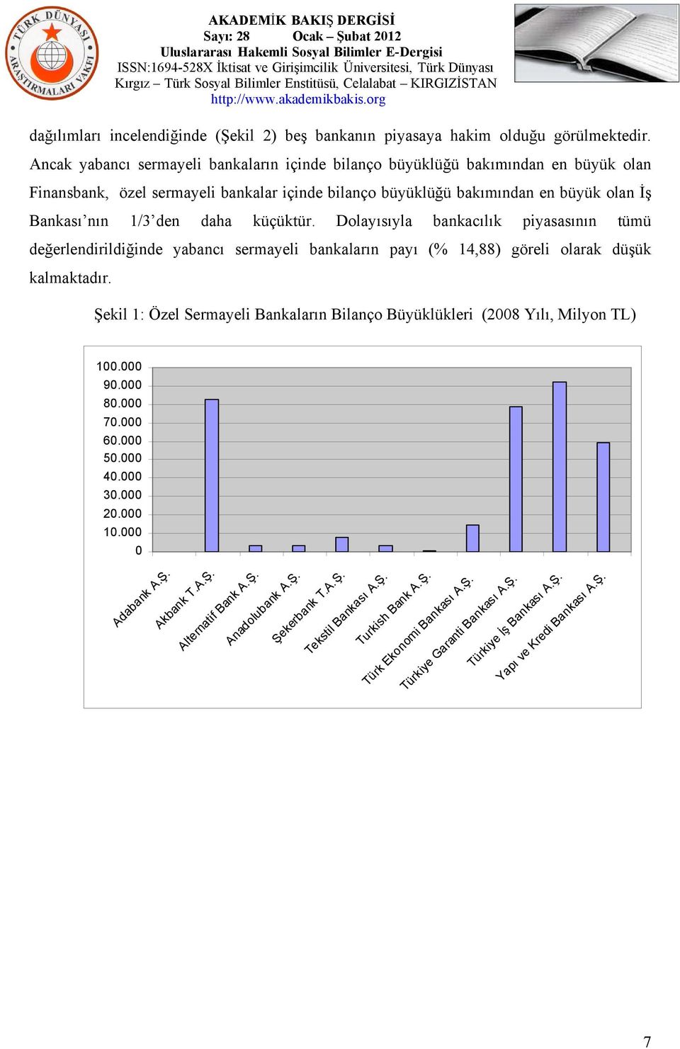 küçüktür. Dolayısıyla bankacılık piyasasının tümü değerlendirildiğinde yabancı sermayeli bankaların payı (% 14,88) göreli olarak düşük kalmaktadır.