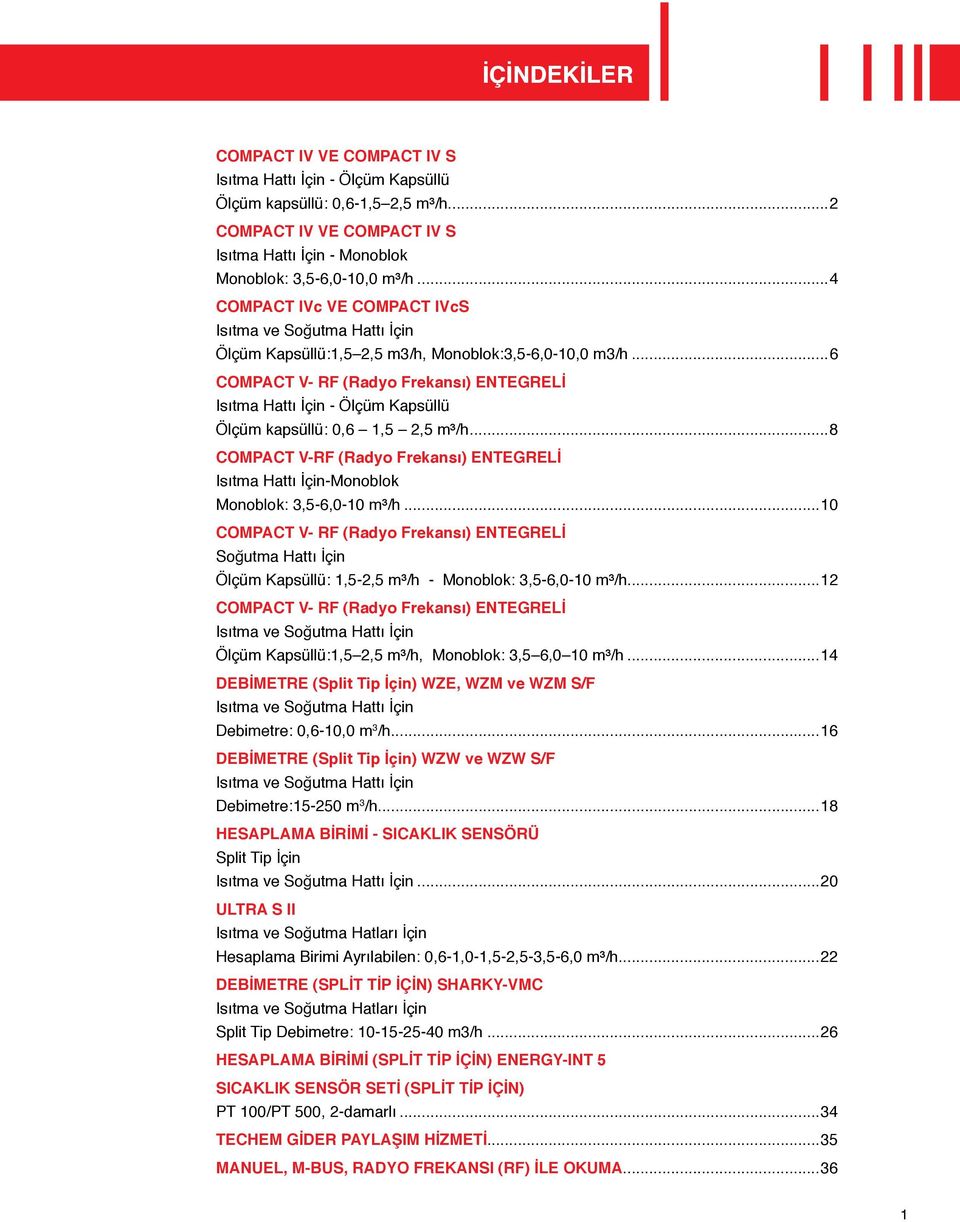 ..6 COMPACT V- RF (Radyo Frekansı) ENTEGRELİ Isıtma Hattı İçin - Ölçüm Kapsüllü Ölçüm kapsüllü: 0,6 1,5 2,5 m³/h.