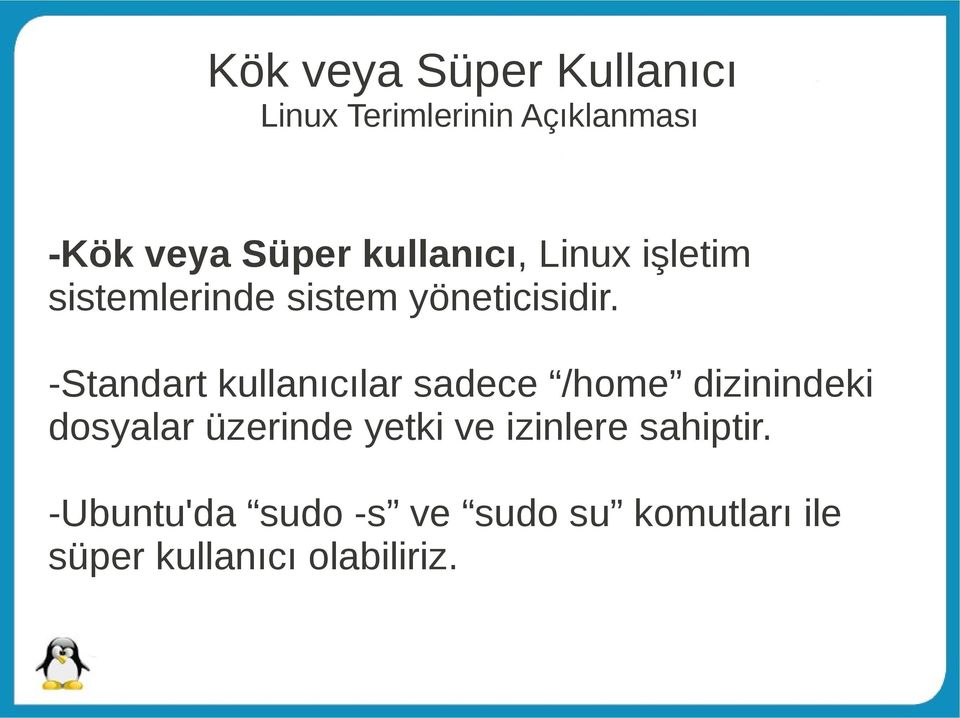 -Standart kullanıcılar sadece /home dizinindeki dosyalar üzerinde yetki ve