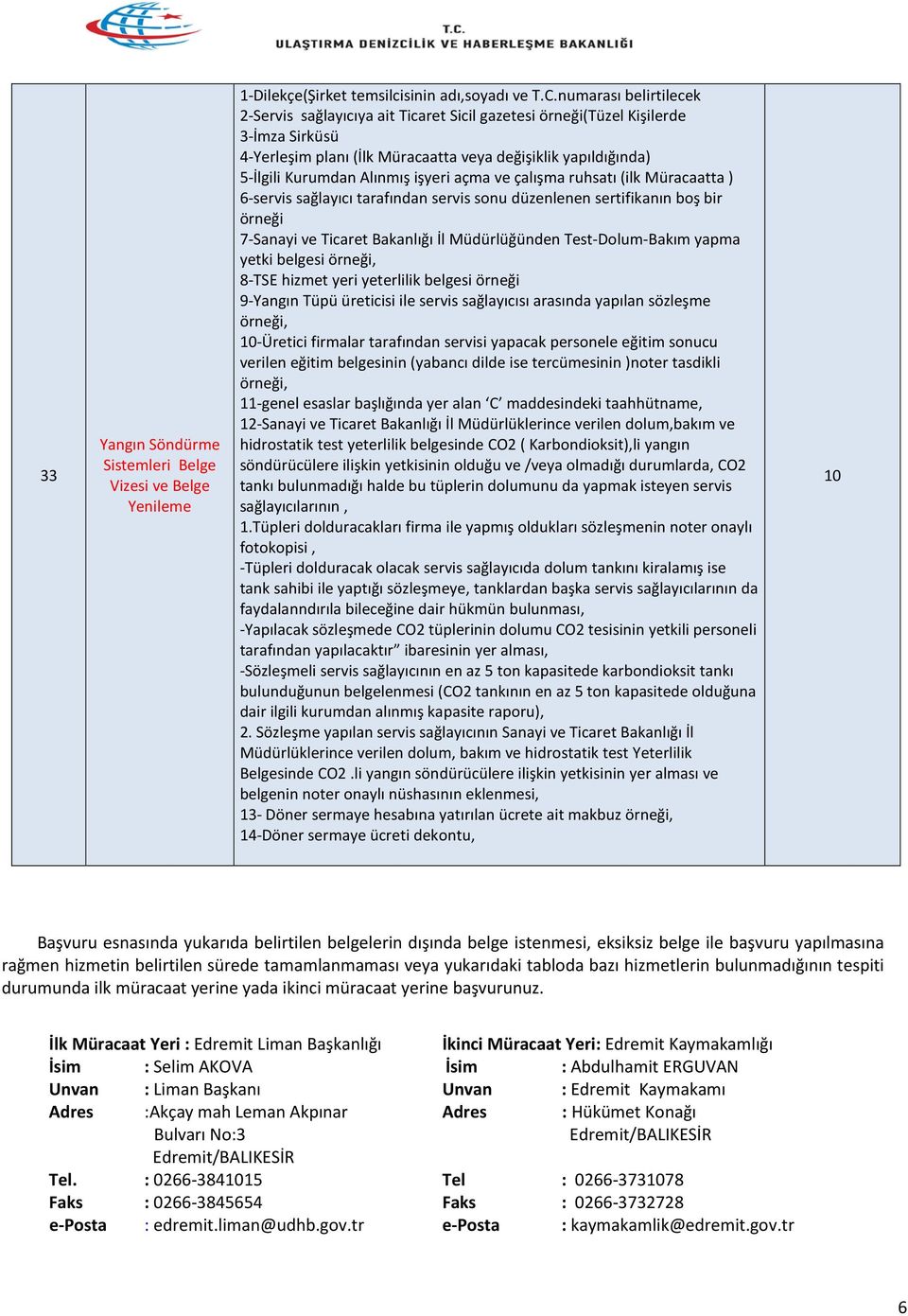 işyeri açma ve çalışma ruhsatı (ilk Müracaatta ) 6-servis sağlayıcı tarafından servis sonu düzenlenen sertifikanın boş bir örneği 7-Sanayi ve Ticaret Bakanlığı İl Müdürlüğünden Test-Dolum-Bakım yapma