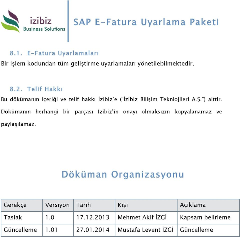 Dökümanın herhangi bir parçası İzibiz in onayı olmaksızın kopyalanamaz ve paylaşılamaz.