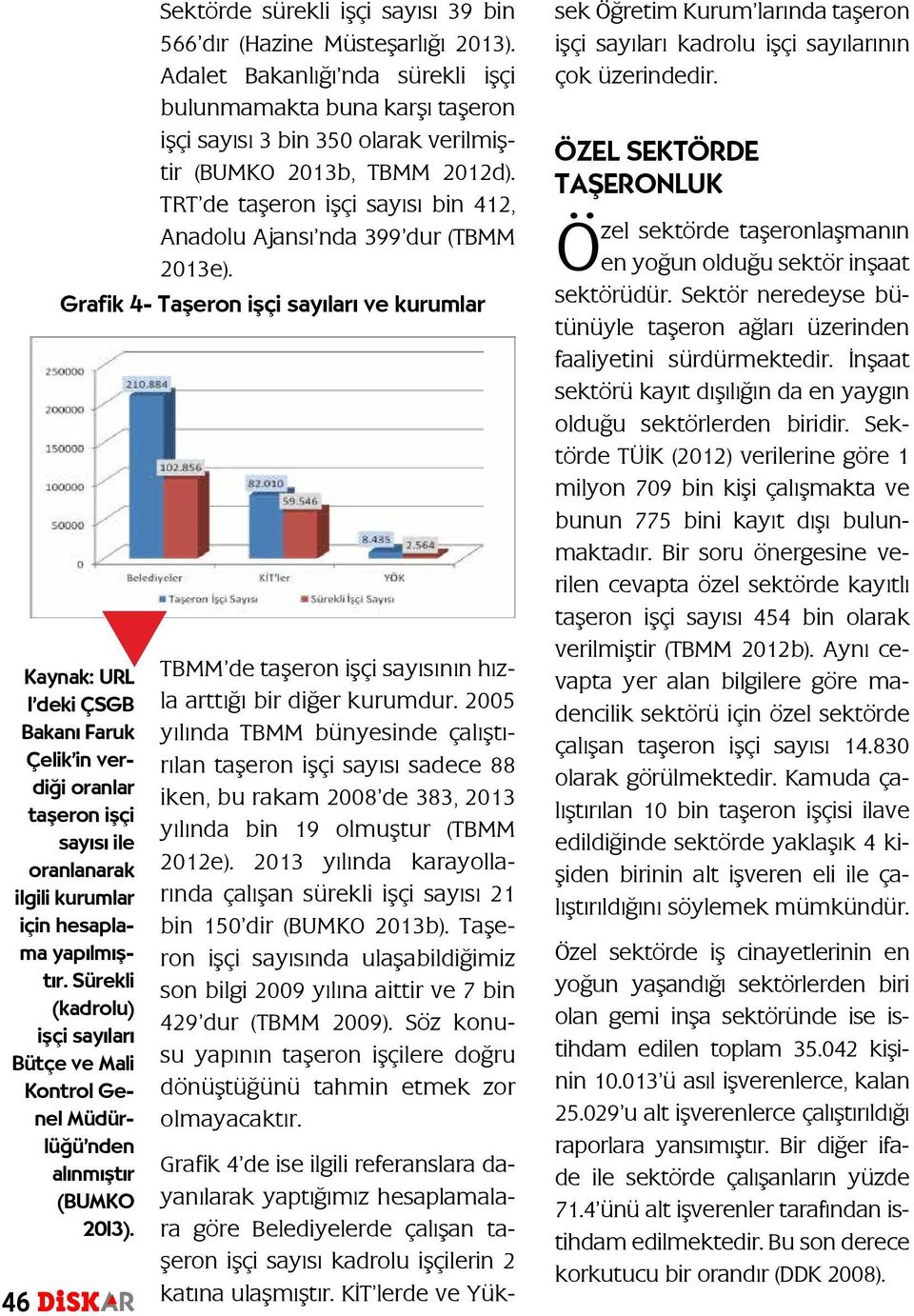 TRT de taşeron işçi sayısı bin 412, Anadolu Ajansı nda 399 dur (TBMM 2013e).