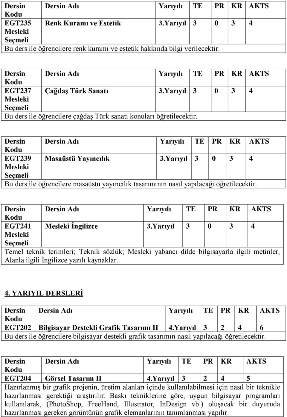 Yarıyıl 3 0 3 4 Bu ders ile öğrencilere masaüstü yayıncılık tasarımının nasıl yapılacağı öğretilecektir. EGT241 İngilizce 3.