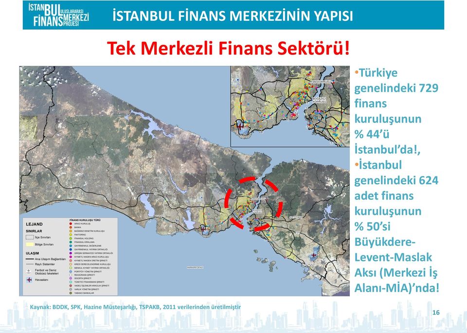 , İstanbul genelindeki 624 adet finans kuruluşunun % 50 si Büyükdere-