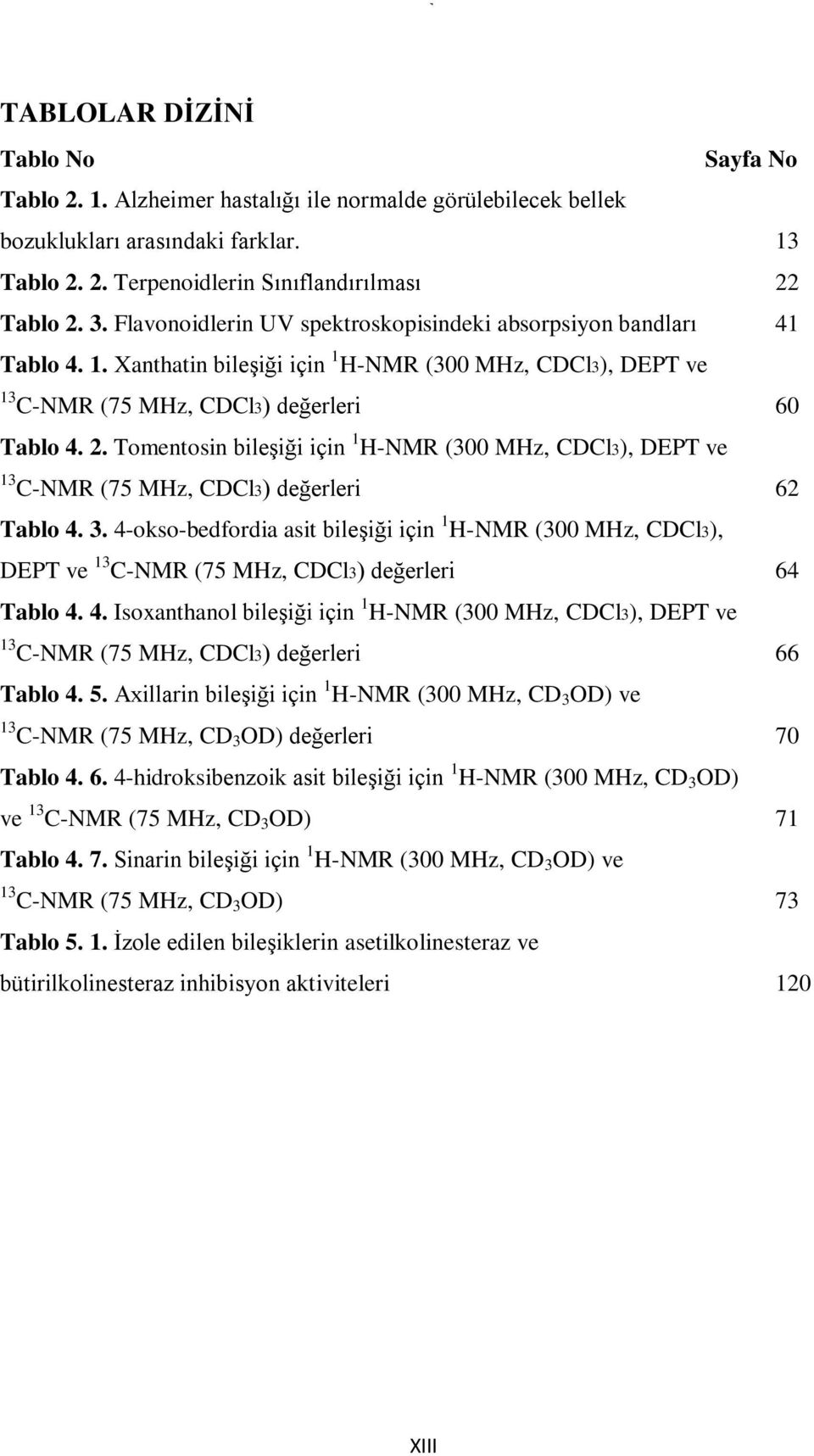 Tomentosin bileşiği için 1 H-NMR (300 MHz, CDCl3), DEPT ve 13 C-NMR (75 MHz, CDCl3) değerleri 62 Tablo 4. 3.