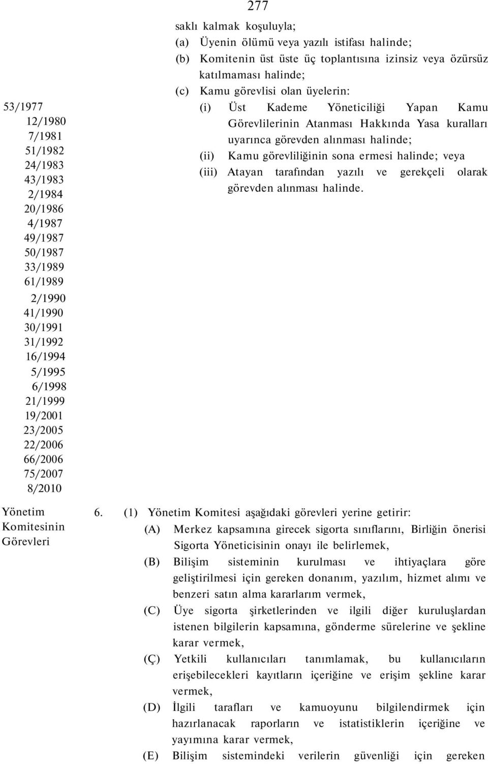 (1) Yönetim Komitesi aşağıdaki görevleri yerine getirir: (A) saklı kalmak koşuluyla; (a) Üyenin ölümü veya yazılı istifası halinde; (b) Komitenin üst üste üç toplantısına izinsiz veya özürsüz