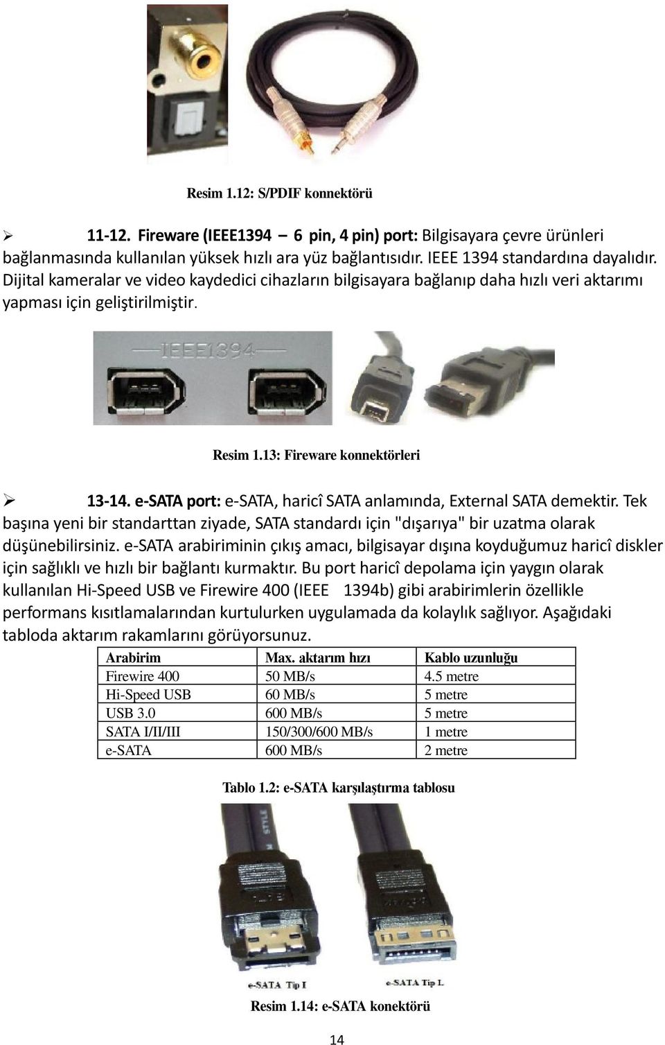 e-sata port: e-sata, haricî SATA anlamında, External SATA demektir. Tek başına yeni bir standarttan ziyade, SATA standardı için "dışarıya" bir uzatma olarak düşünebilirsiniz.