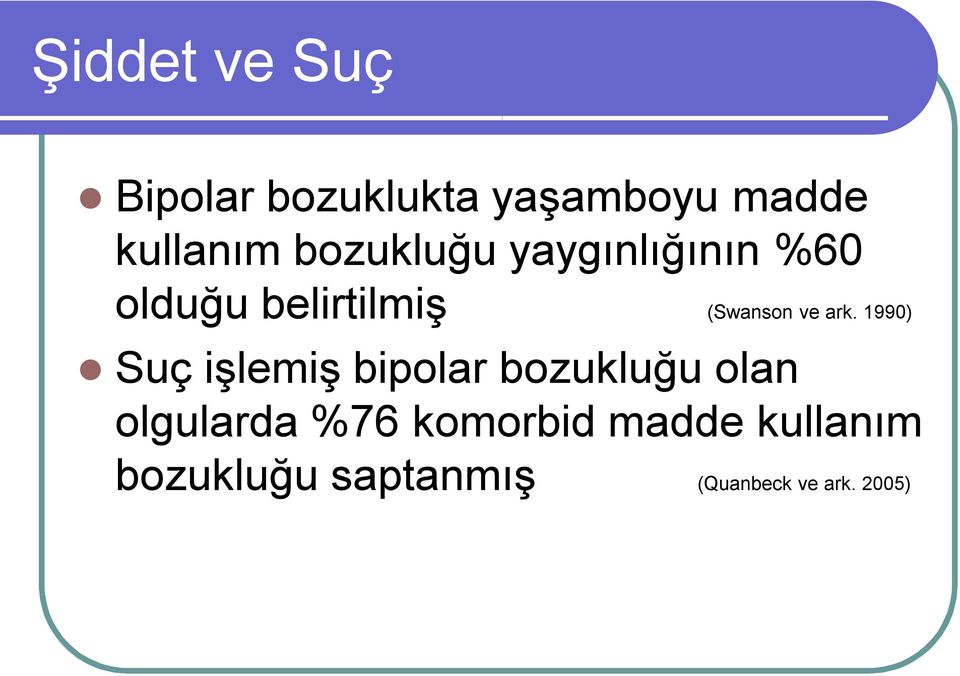 ark. 1990) Suç işlemiş bipolar bozukluğu olan olgularda %76