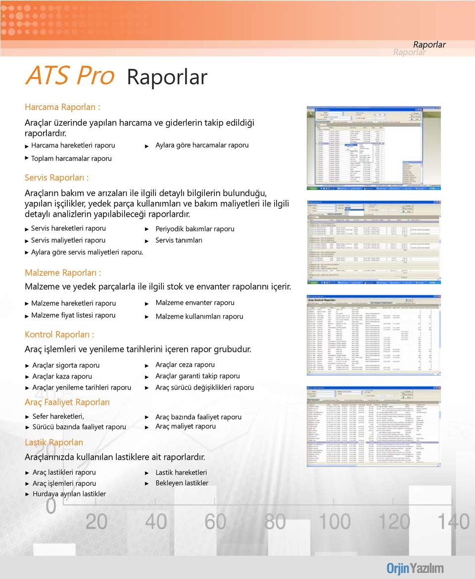 parça kullanımları ve bakım maliyetleri ile ilgili detaylı analizlerin yapılabileceği raporlardır. Servis hareketleri raporu Servis maliyetleri raporu Aylara göre servis maliyetleri raporu.