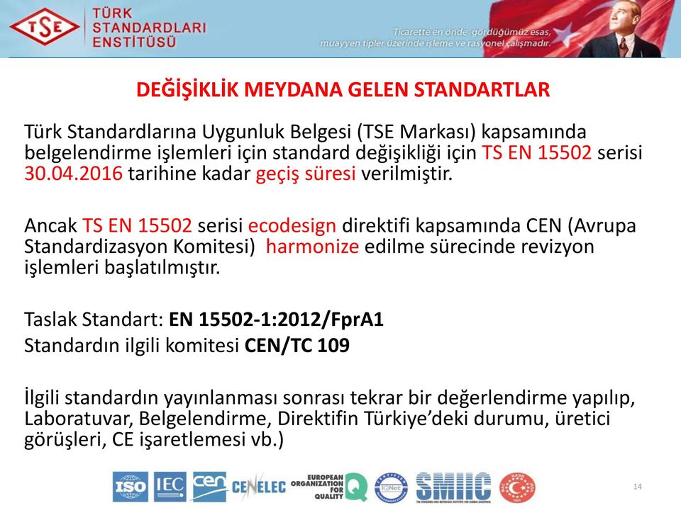 Ancak TS EN 15502 serisi ecodesign direktifi kapsamında CEN (Avrupa Standardizasyon Komitesi) harmonize edilme sürecinde revizyon işlemleri başlatılmıştır.