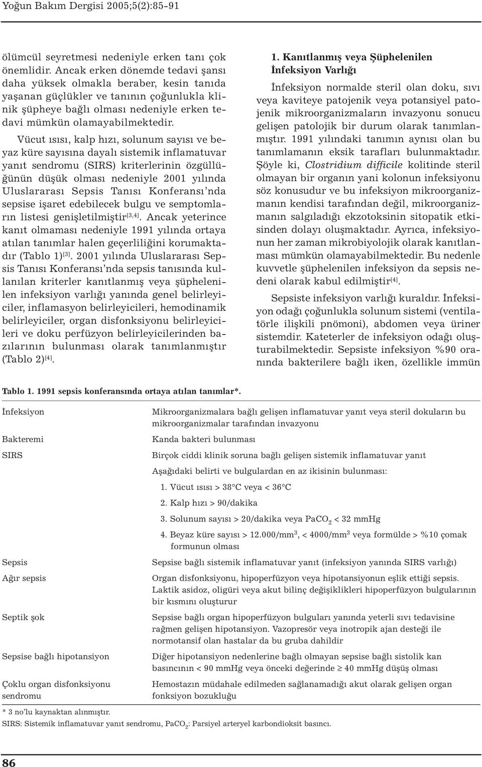 Vücut ısısı, kalp hızı, solunum sayısı ve beyaz küre sayısına dayalı sistemik inflamatuvar yanıt sendromu (SIRS) kriterlerinin özgüllüğünün düşük olması nedeniyle 2001 yılında Uluslararası Sepsis