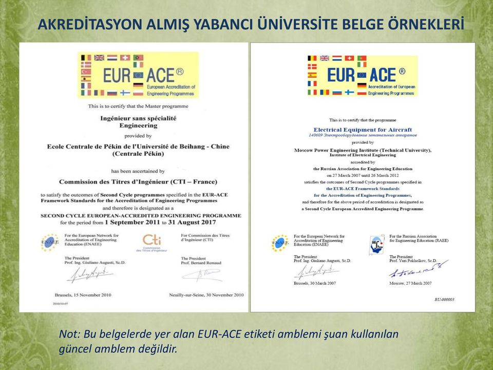 belgelerde yer alan EUR-ACE etiketi