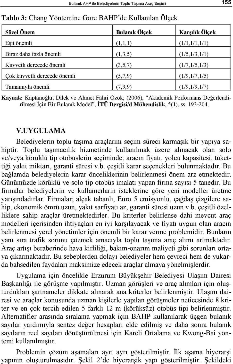 ve Ahmet Fahri Özok; (2006), Akademik Performans Değerlendirilmesi İçin Bir Bulanık Model, İTÜ Dergisi/d Mühendislik, 5(1), ss. 193-204. V.