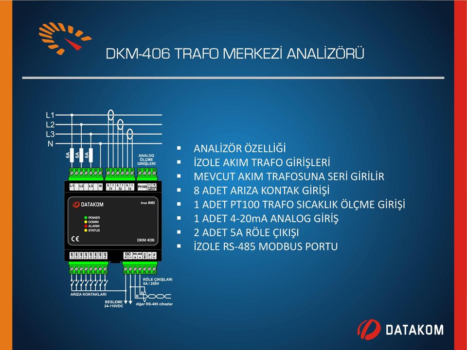 KONTAK GİRİŞİ 1 ADET PT100 TRAFO SICAKLIK ÖLÇME GİRİŞİ 1 ADET