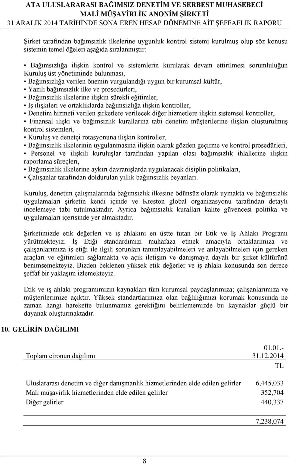 sürekli eğitimler, İş ilişkileri ve ortaklıklarda bağımsızlığa ilişkin kontroller, Denetim hizmeti verilen şirketlere verilecek diğer hizmetlere ilişkin sistemsel kontroller, Finansal ilişki ve