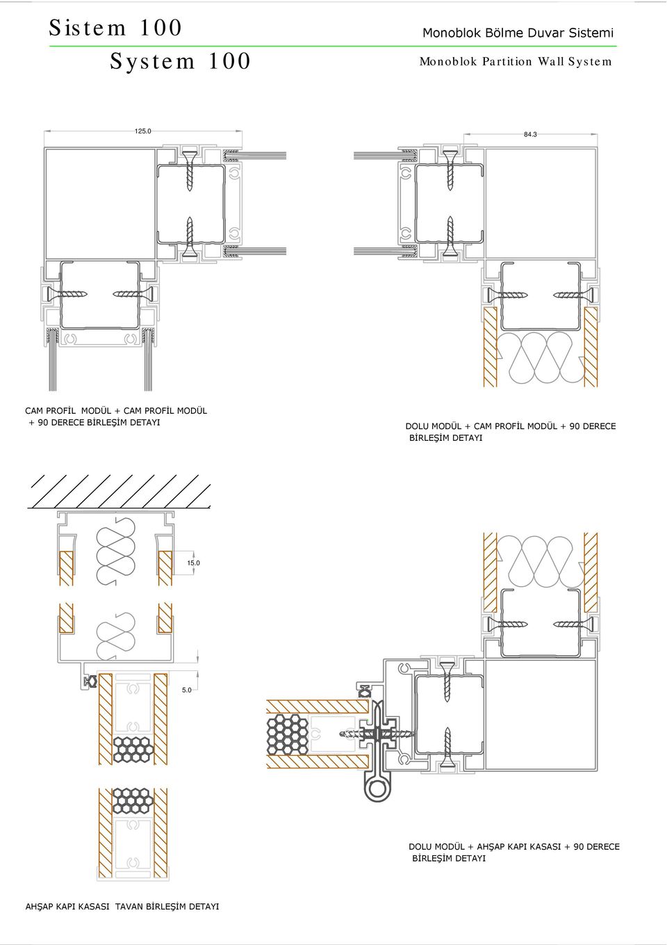 MODÜL + CAM PROFİL MODÜL + 90 DERECE BİRLEŞİM DETAYI 15.0 5.