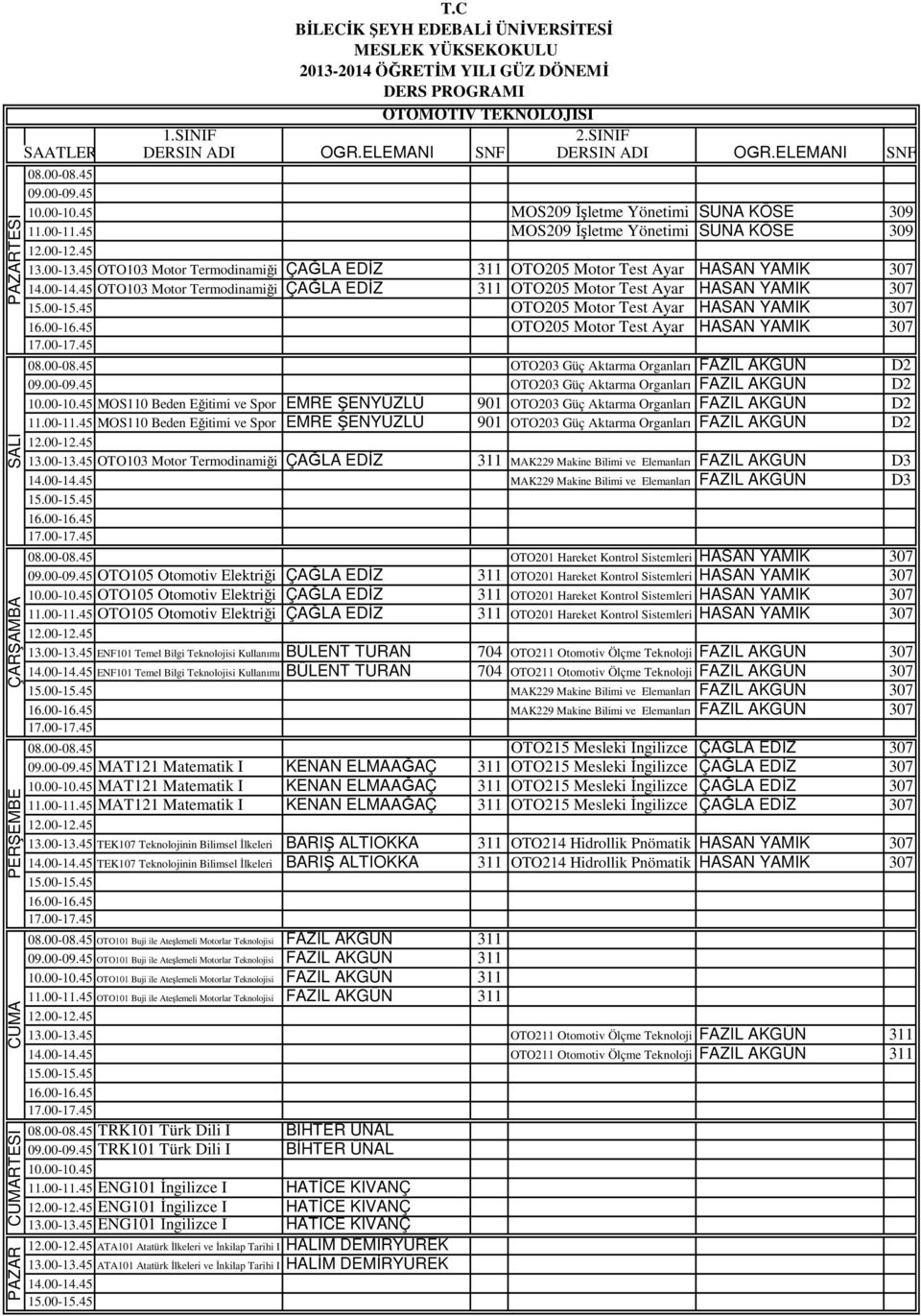 D2 OTO203 Güç Aktarma Organları FAZIL AKGÜN D2 MOS110 Beden Eğitimi ve Spor EMRE ŞENYÜZLÜ 901 OTO203 Güç Aktarma Organları FAZIL AKGÜN D2 MOS110 Beden Eğitimi ve Spor EMRE ŞENYÜZLÜ 901 OTO203 Güç