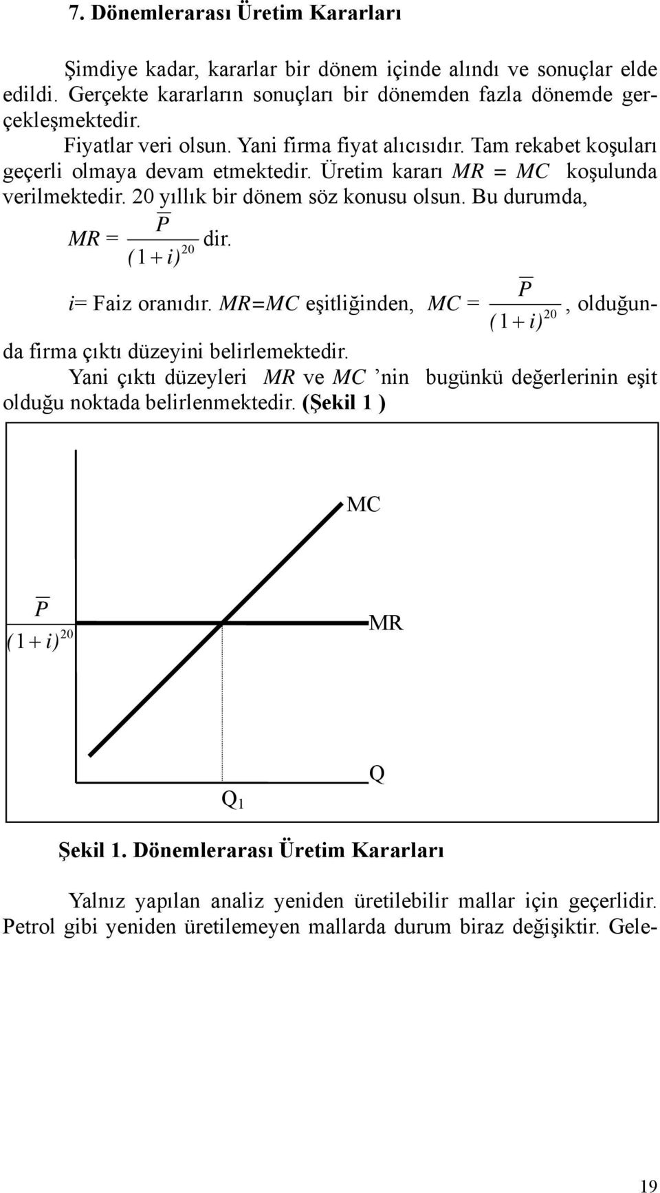 Bu durumda, P MR = dir. 20 (1 i) P i= Faiz oranıdır. MR=MC eşitliğinden, MC =, olduğunda firma çıktı düzeyini belirlemektedir.