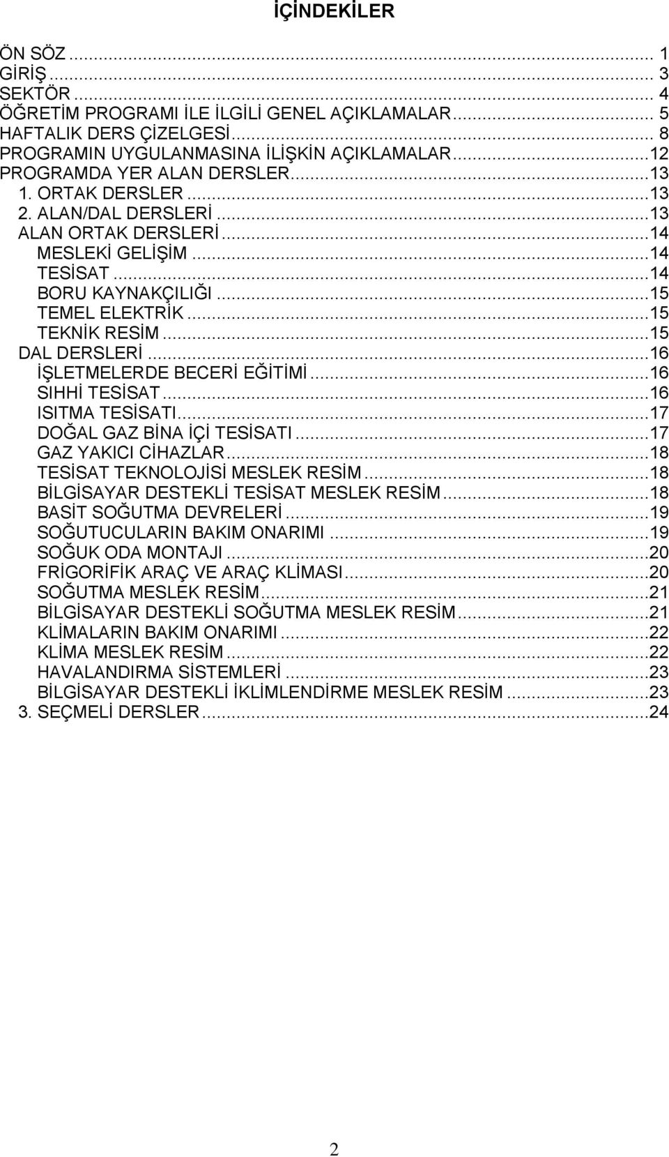 ..15 DAL DERSLERİ...16 İŞLETMELERDE BECERİ EĞİTİMİ...16 SIHHİ TESİSAT...16 ISITMA TESİSATI...17 DOĞAL GAZ BİNA İÇİ TESİSATI...17 GAZ YAKICI CİHAZLAR...18 TESİSAT TEKNOLOJİSİ MESLEK RESİM.