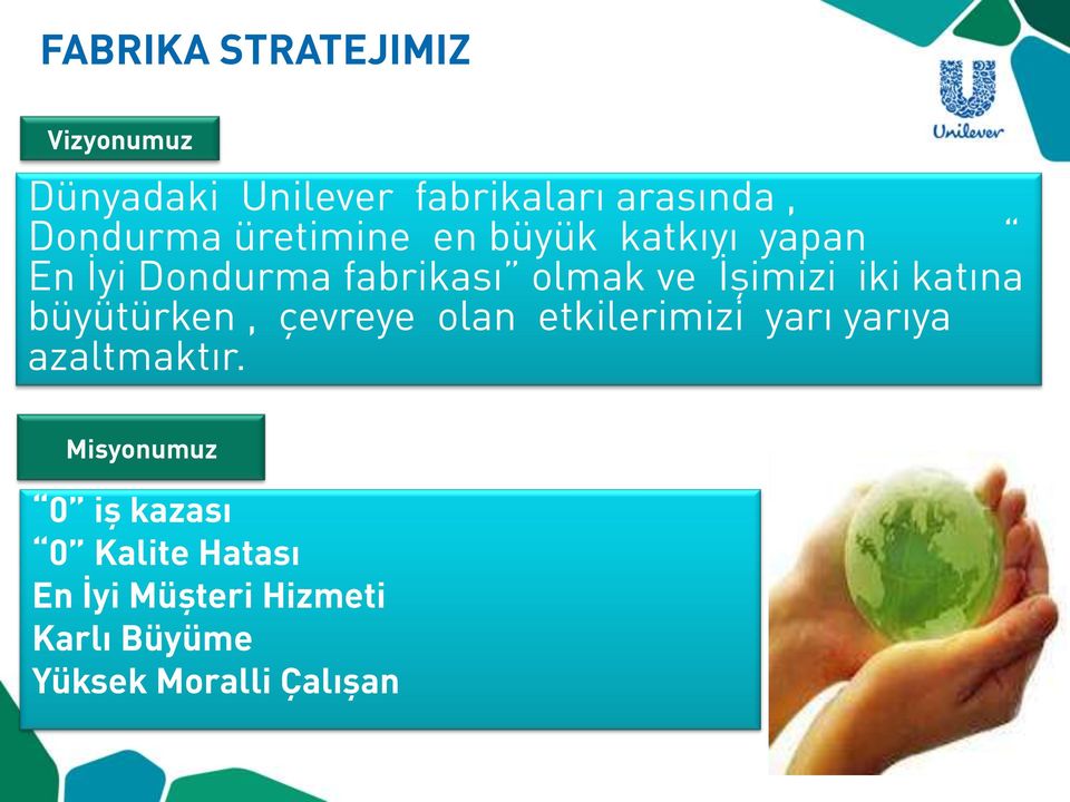 İşimizi iki katına büyütürken, çevreye olan etkilerimizi yarı yarıya azaltmaktır.