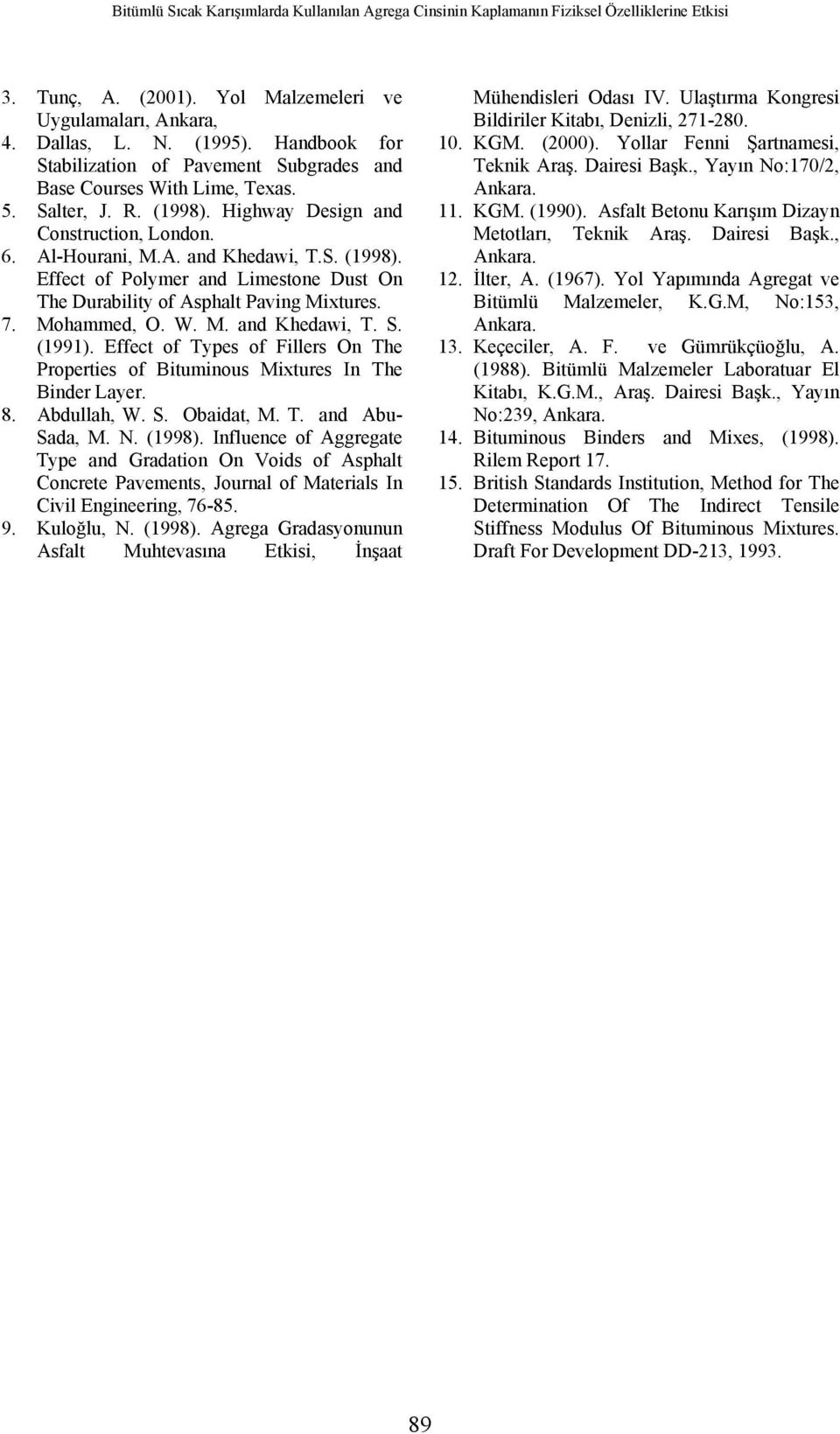 7. Mohammed, O. W. M. and hedawi, T. S. (1991). Effect of Types of Fillers On The Properties of ituminous Mixtures In The inder Layer. 8. Abdullah, W. S. Obaidat, M. T. and Abu- Sada, M. N. (1998).