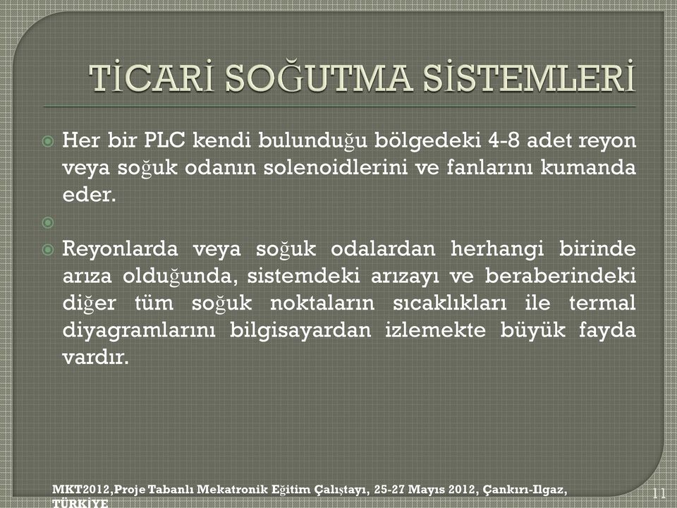 Reyonlarda veya soğuk odalardan herhangi birinde arıza olduğunda, sistemdeki