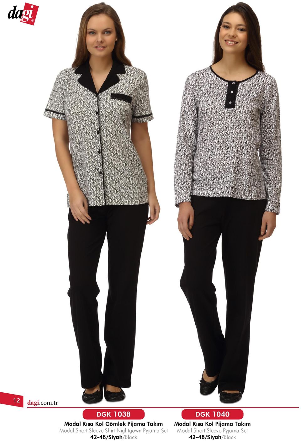 Takım Modal Short Sleeve Shirt Nightgown Pyjama Set