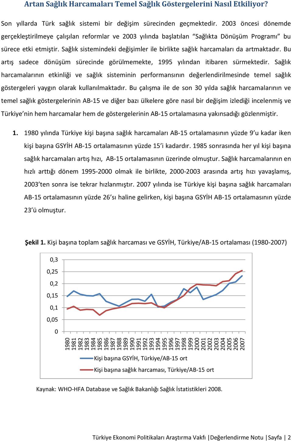 Sağlık sistemindeki değişimler ile birlikte sağlık harcamaları da artmaktadır. Bu artış sadece dönüşüm sürecinde görülmemekte, 1995 yılından itibaren sürmektedir.