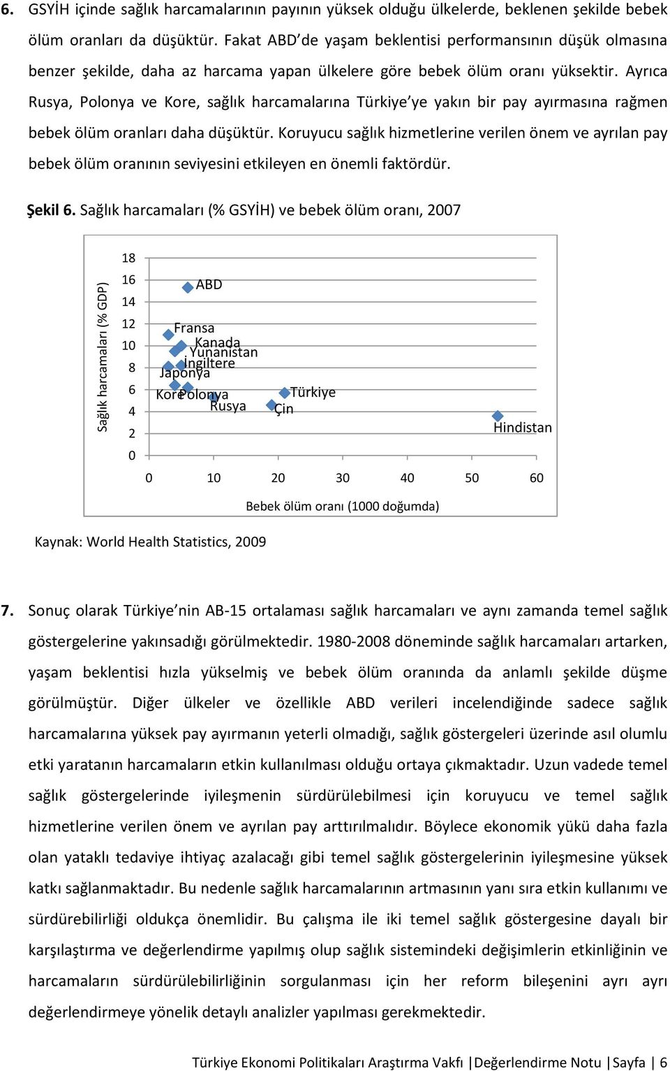 Ayrıca Rusya, Polonya ve Kore, sağlık harcamalarına Türkiye ye yakın bir pay ayırmasına rağmen bebek ölüm oranları daha düşüktür.