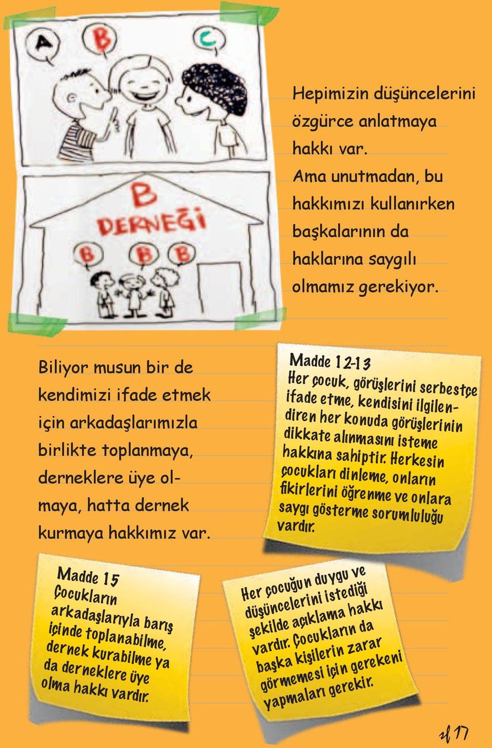 Madde 12-13 Her çocuk, görüşlerini serbestçe ifade etme, kendisini ilgilendiren her konuda görüşlerinin dikkate alınmasını isteme hakkına sahiptir.