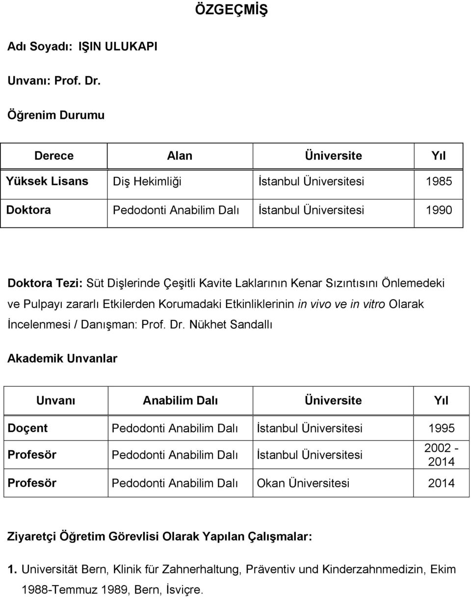 Laklarının Kenar Sızıntısını Önlemedeki ve Pulpayı zararlı Etkilerden Korumadaki Etkinliklerinin in vivo ve in vitro Olarak İncelenmesi / Danışman: Prof. Dr.