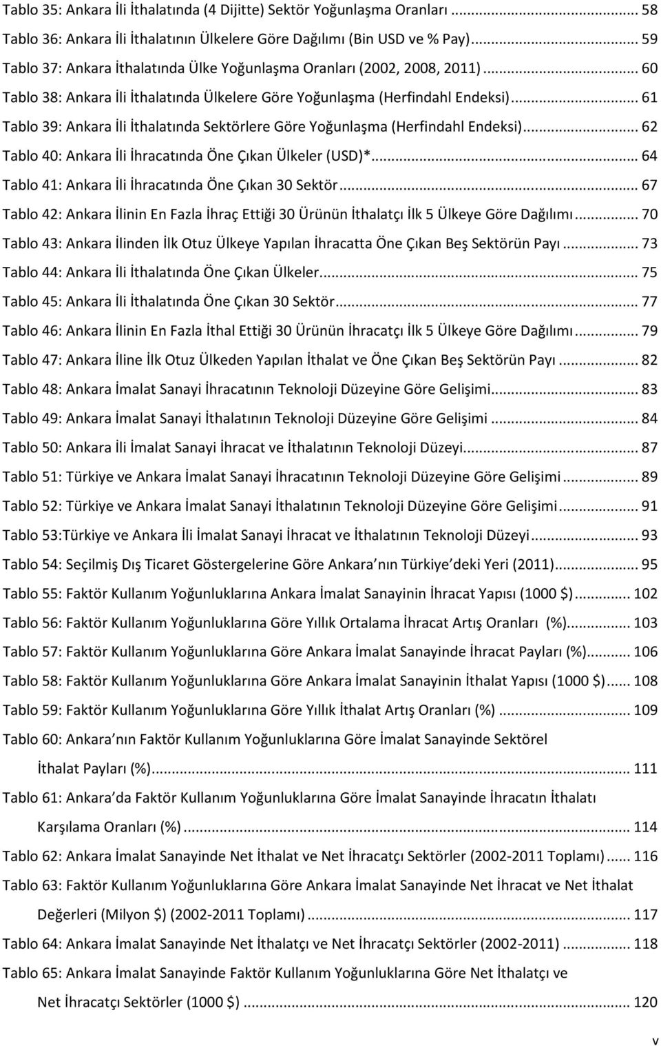 .. 61 Tablo 39: Ankara İli İthalatında Sektörlere Göre Yoğunlaşma (Herfindahl Endeksi)... 62 Tablo 40: Ankara İli İhracatında Öne Çıkan Ülkeler (USD)*.