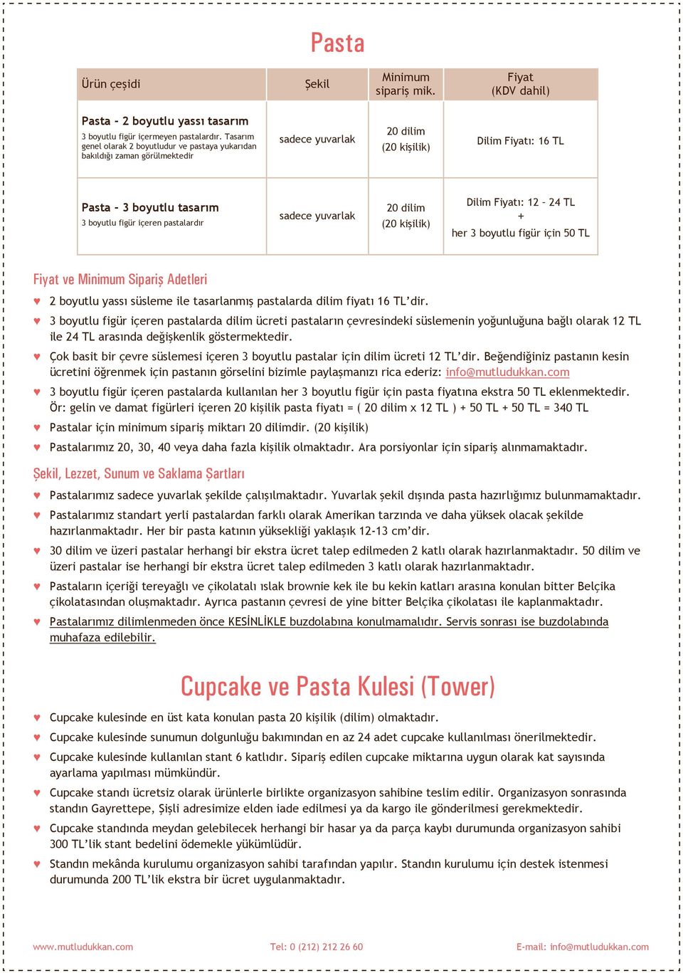 pastalardır sadece yuvarlak 20 dilim (20 kişilik) Dilim Fiyatı: 12 24 TL + her 3 boyutlu figür için 50 TL Fiyat ve Minimum Sipariş Adetleri 2 boyutlu yassı süsleme ile tasarlanmış pastalarda dilim