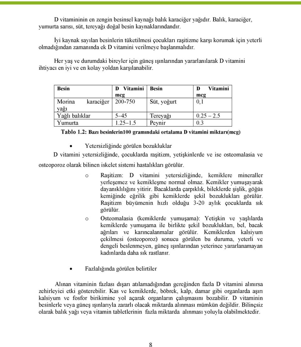 Her yaş ve durumdaki bireyler için güneş ışınlarından yararlanılarak D vitamini ihtiyacı en iyi ve en kolay yoldan karşılanabilir.