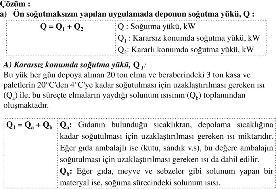 süreçte elmaların yaydığı solunum ısısının (Q b ) toplamından oluşmaktadır.