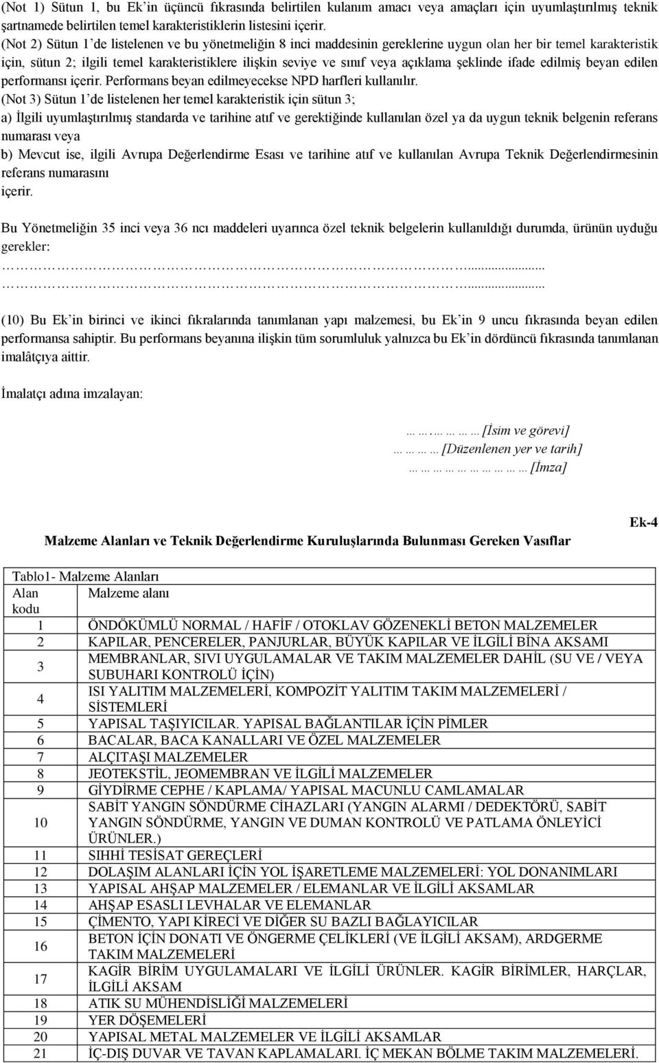 açıklama şeklinde ifade edilmiş beyan edilen performansı içerir. Performans beyan edilmeyecekse NPD harfleri kullanılır.