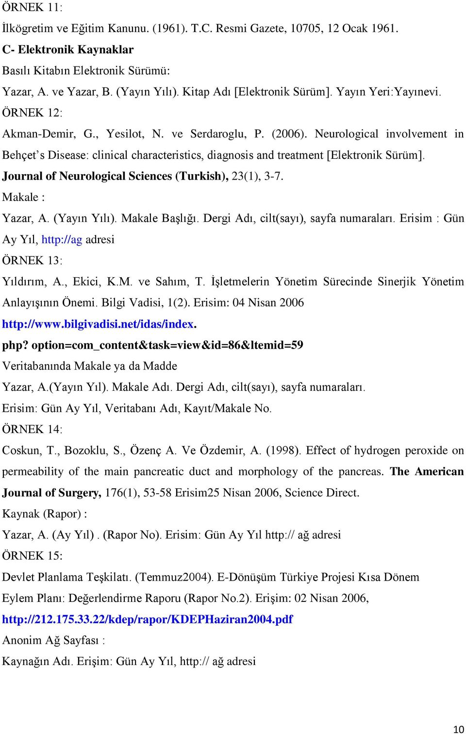 Neurological involvement in Behçet s Disease: clinical characteristics, diagnosis and treatment [Elektronik Sürüm]. Journal of Neurological Sciences (Turkish), 23(1), 3-7. Makale : Yazar, A.