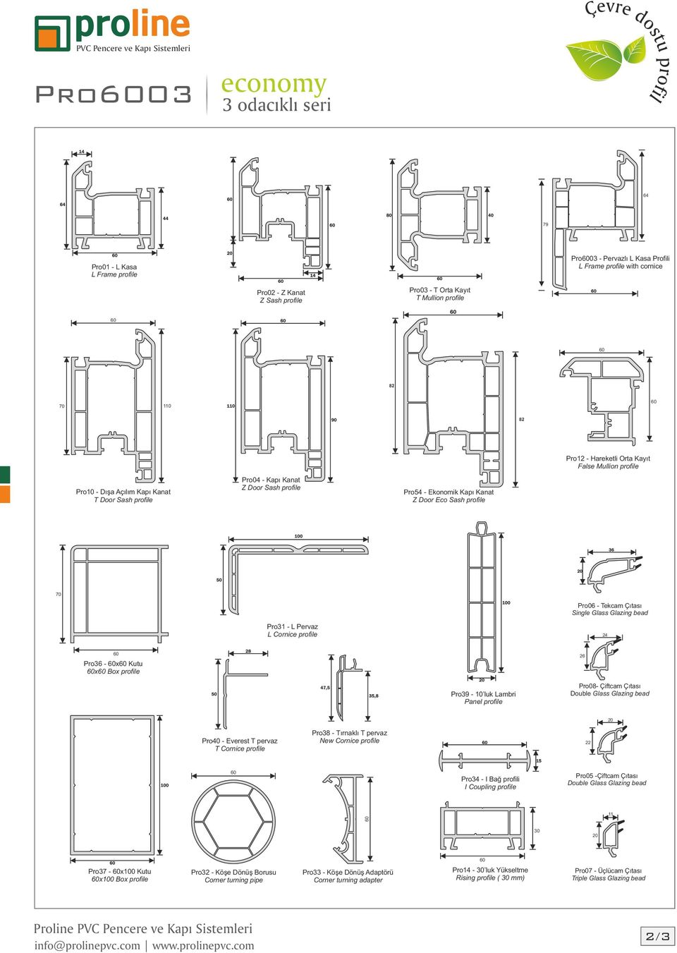 Pro06 - Tekcam Çıtası Single Glass Glazing bead Pro31 - L Pervaz L Cornice profile 24 Pro36 - х Kutu x Box profile 26 Pro39-10 luk Lambri Panel profile Pro08- Çiftcam Çıtası Pro40 - Everest T pervaz