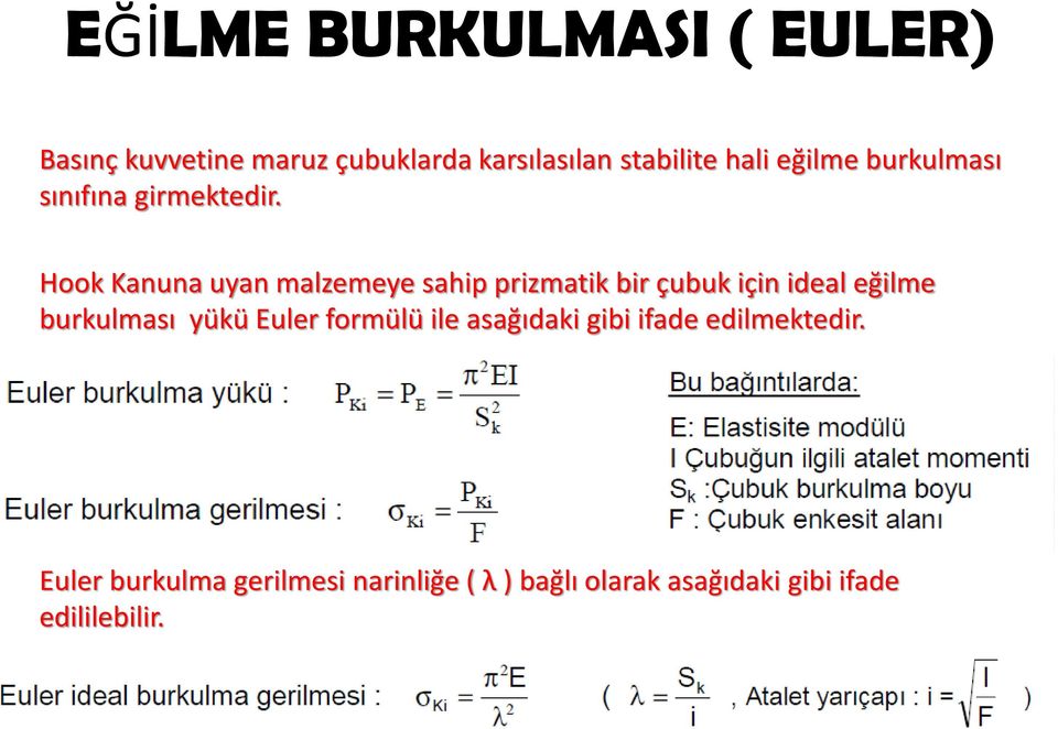 Hook Kanuna uyan malzemeye sahip prizmatik bir çubuk için ideal eğilme burkulması yükü