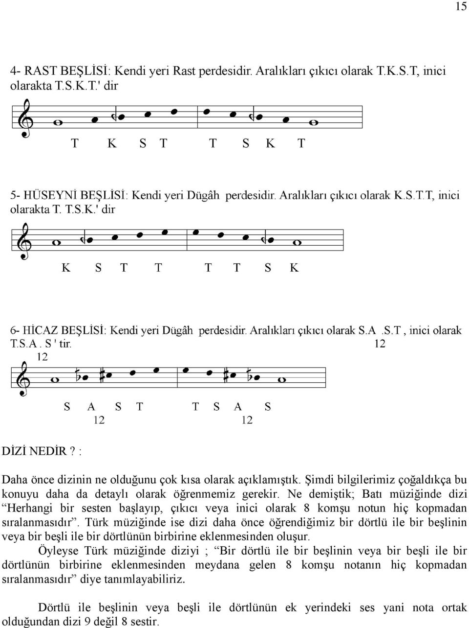Türk müziğinde ise dizi daha önce öğrendiğimiz bir dörtlü ile bir beşlinin veya bir beşli ile bir dörtlünün birbirine eklenmesinden oluşur.