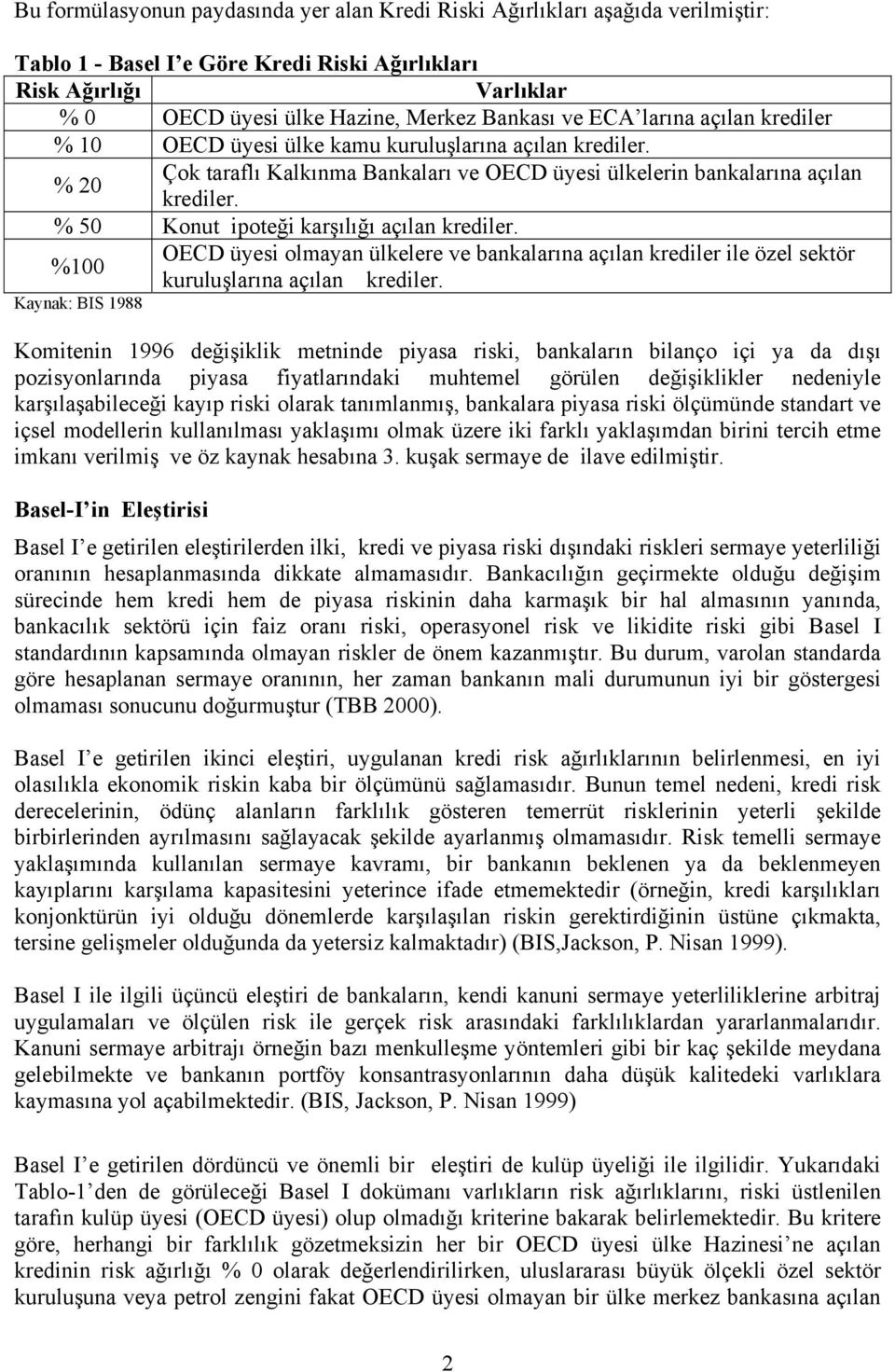 % 50 Konut ipoteği karşılığı açılan krediler. %100 OECD üyesi olmayan ülkelere ve bankalarına açılan krediler ile özel sektör kuruluşlarına açılan krediler.