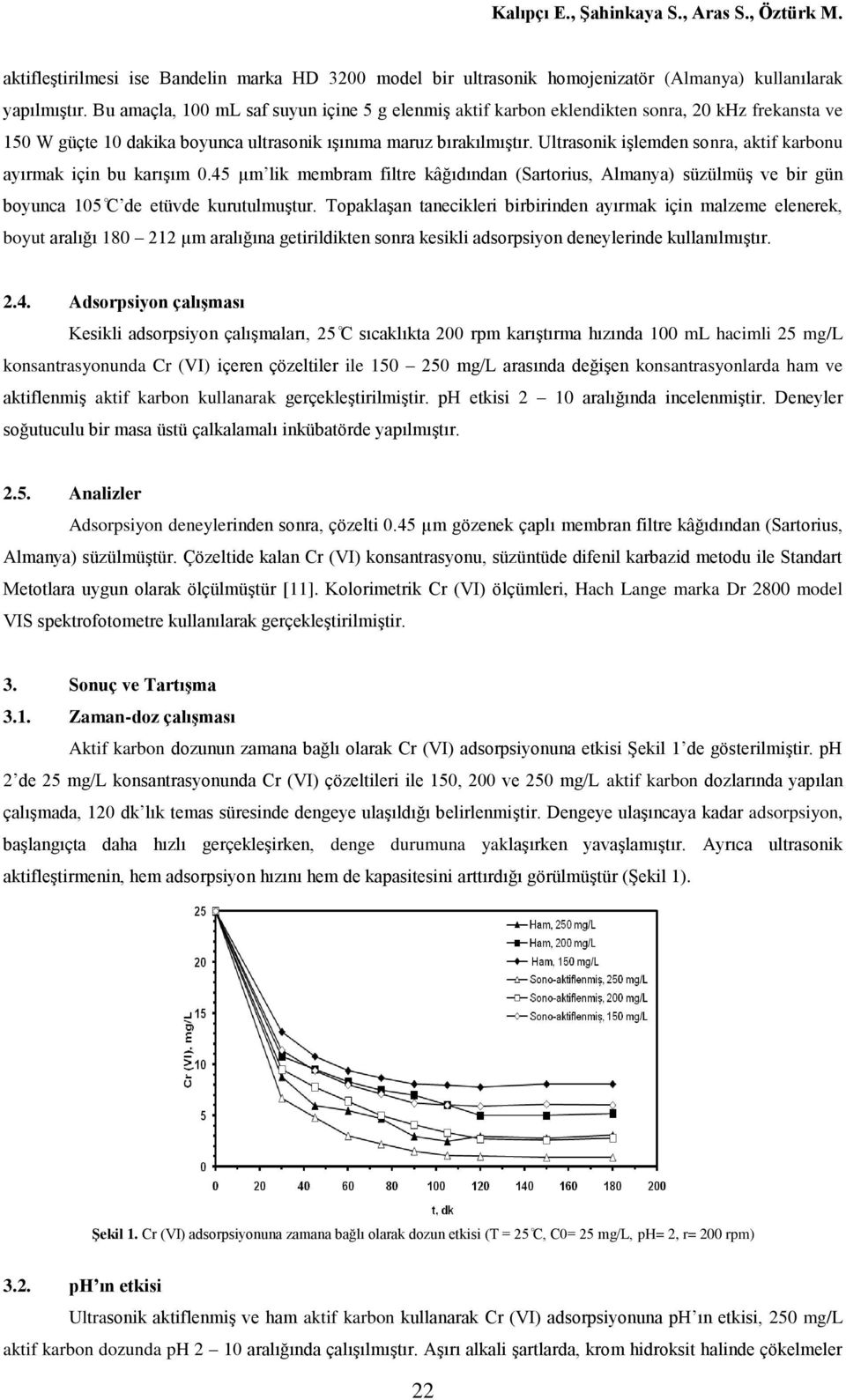 Ultrasonik işlemden sonra, aktif karbonu ayırmak için bu karışım 0.45 µm lik membram filtre kâğıdından (Sartorius, Almanya) süzülmüş ve bir gün boyunca 105 C de etüvde kurutulmuştur.