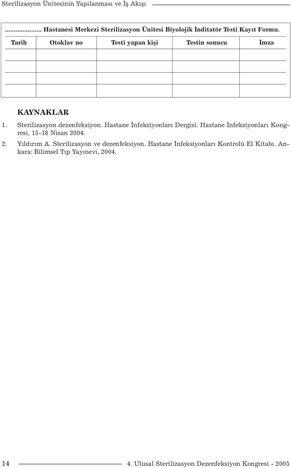 Tarih Otoklav no Testi yapan kişi Testin sonucu İmza KAYNAKLAR 1. Sterilizasyon dezenfeksiyon.