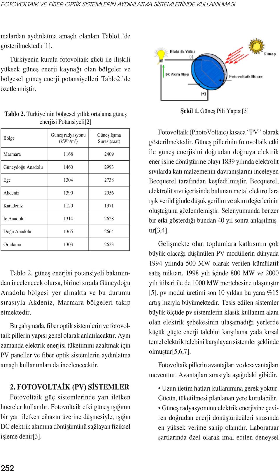 Türkiye nin bölgesel yıllık ortalama güneș enerjisi Potansiyeli[2] Bölge Güneș radyasyonu (kwh/m 2 ) Güneș Ișıma Süresi(saat) Marmara 68 2409 Güneydoğu Anadolu 460 2993 Ege 304 2738 Akdeniz 390 2956